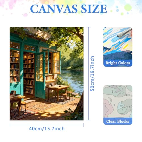 MIRCVSH DIY Bookstore Paint by Numbers Kit for Adults,Riverside Scenery Painting by Number Kits for Adult Beginners,Watercolor Oil Painting Kit for Home Decor Gifts 16x20 Inch. - color: MT22591