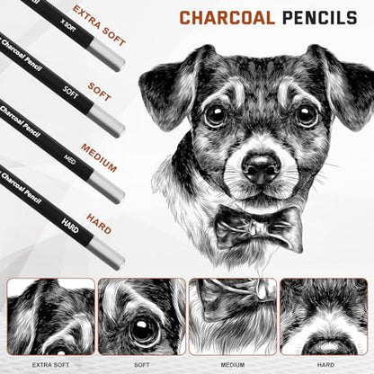Geyoga 36 Pcs Charcoal Drawing Set Black White Brown Charcoal Pencils for Sketching, Shading, Blending, Portrait, for Beginners & Artists