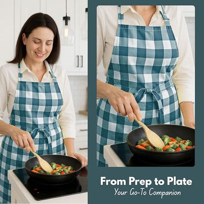 Native Fab Kitchen Apron 2 Pack - 100% Cotton Adjustable, Durable Apron with Pockets, Perfect for Cooking, Baking, Grilling - color: Buffalo, Teal Green