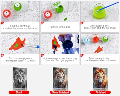 TUMOVO Paint by Numbers Kit for Adults - Lion DIY Adult Paint by Number Kits Animal Acrylic Canvas Painting for Adults Beginners Art Crafts, 16x20 Inch(Framed) - color: Lion(Framed)