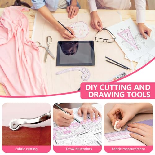 KISEER 4 Pcs Clear Metric Sewing Ruler Set French Curve Pattern Making Ruler Kit for Knitting Tailors Crafting Dress Designers Sewing Beginner Supplies - size: 4 Pcs - Standard