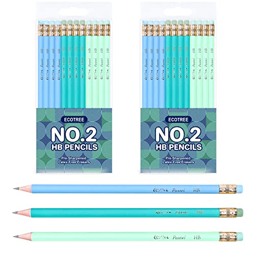 ECOTREE Pre-Sharpened #2 Pastel Pencils, Back to School Supplies, 24 Count | Graphite Number 2 Pencils for Kids Students, Latex-Free Eraser, Smooth Writing, Drawing, Sketching, Classroom Gifts - color: Blue & Green, style: 24 COUNT