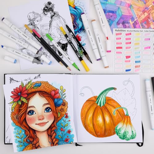 Halobios Square Sketchbook for Drawing, 120 lb/200 GSM Mixed Media Sketchbook, 80 Sheets/160 Pages Portable Marker Drawing Paper Sketch Book for Alcohol Markers, Artists, Beginners（8.3”x8.3”） - size: 8.3"*8.3"