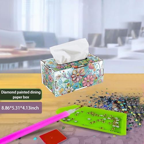 LSQFS DIY Diamond Art Kits for Adults Tissue Box Kit,Flower,1PC - color: Flower 1