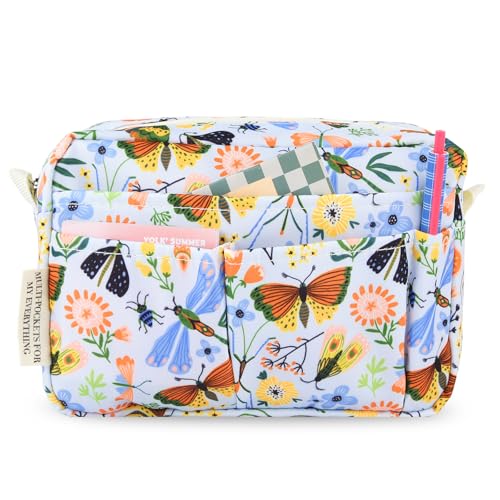 Multiple Pockets Portfolio Organizer with Zippered,Storage Pencil Pouch Bag - color: Blue Butterfly