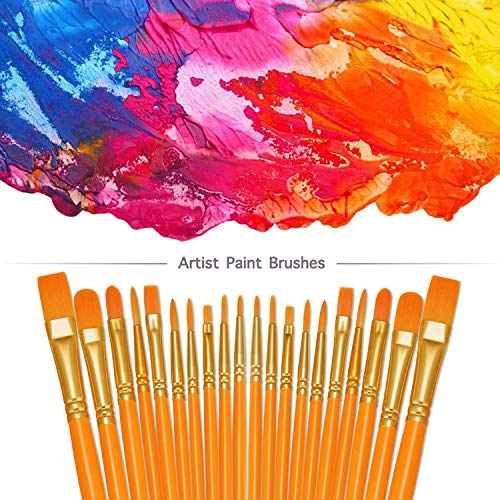 BOSOBO Paint Brushes Set, 20 Pcs Small Paint Brush Kit Round Flat Tip Nylon Hair, for Acrylic Painting, Watercolor, Oil Painting, Kids Face Nail Art Canvas Rock Craft, Art Supplies, Orange - color: Orange, size: 2 Pack