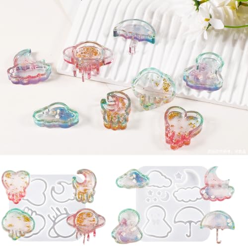 2 PCS Moon Cloud Heart Quicksand Resin Shaker Molds for Epoxy Resin Keychain & DIY Charm Pendant Craft