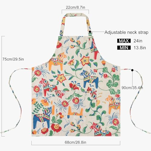 DILLMAN Aprons for Women with Pockets Cotton Linen Cooking Kitchen Baking Soft Durable Floral Gardening Apron - color: White