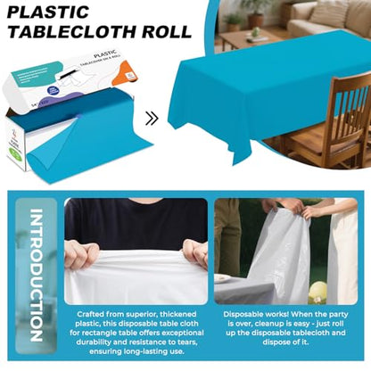 54IN X 320FT Plastic Table Cover Roll with Cutter Box, Cut to Size Plastic Table Cloths for Parties, Birthday, (Turquoise, 54"x3840"(Rectangular)) - color: Turquoise, size: 3840" x 54" (Rectangular)