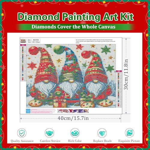 Dugsmgd Christmas Diamond Art Kits for Adults, Diamond Painting 16x12in - color: Christmas Gnome