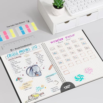 AHGXG Spiral Graph Paper Notebook, 110 Pages, A4 (8.5" x 11") | 100 gsm Thick Grid Paper, Waterproof Plastic Cover, for School Writing Engineering (Black) - color: Black, style: A4-Graph