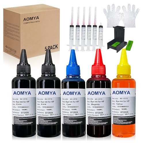Aomya Compatible Ink Refill Kit with Ink Refill Tools for HP 61 60 62 63 950 951 564 920 901 Inkjet Printer Cartridges Refillable Cartridge CIS CISS System (5x100ml 2BK,CMY) - size: 2BK/CMY-Tools