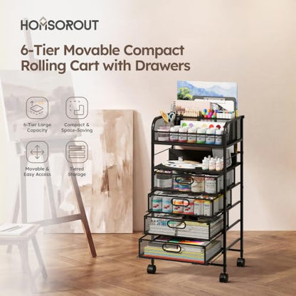 Homsorout Rolling Art Cart with 4 Drawers, Black - color: Black