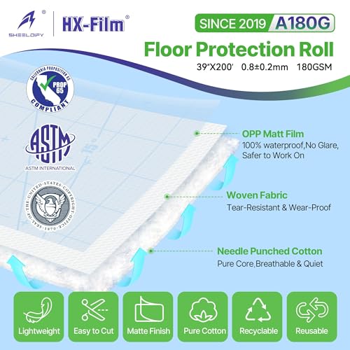 39" x200' Heavy-Duty Floor Protection | Construction Grade Carpet Protector | Drop Cloth Plastic Film for Hardwood Floors | Waterproof Painters Covering with No Residue(Ice Blue) - color: Ice Blue, size: 39" x 200'
