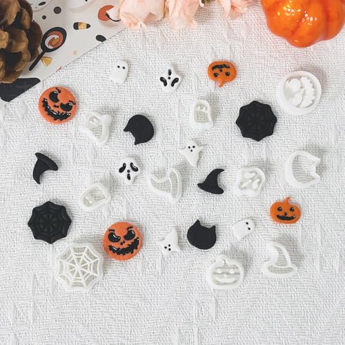 Xaekicr 10PCS Halloween Polymer Clay Cutters Set - Pumpkin Ghost Witch Hat Spider Web Shapes for DIY Earrings - Clay Cutters Clay Earring Cutters Clay Tools - color: F color