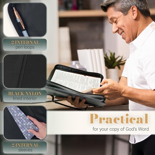Christian Art Gifts Classic Vegan Leather Premium Inspirational Bible Cover for Men & Women: Know the Plans Encouraging Scripture, Pen Loops, Ribbon Bookmarks, Pockets, Charcoal/Black/Gold, Medium - size: Medium