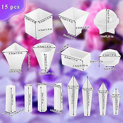 15 Pieces Crystal Resin Molds Pendulum Silicone Crystal Molds Include Pyramid, Round Cone, Sphere, Triangular Cone, Multi-Facet Gemstone Cube Resin Holder for Jewelry Making