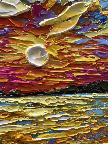 Art Hand-Painted Sea Sunrise Landscape Painting Modern Abstract Oil Painting Large Canvas Art Living Room Bedroom Corridor Wall Decoration Painting 48x24 inches - color: Yi066