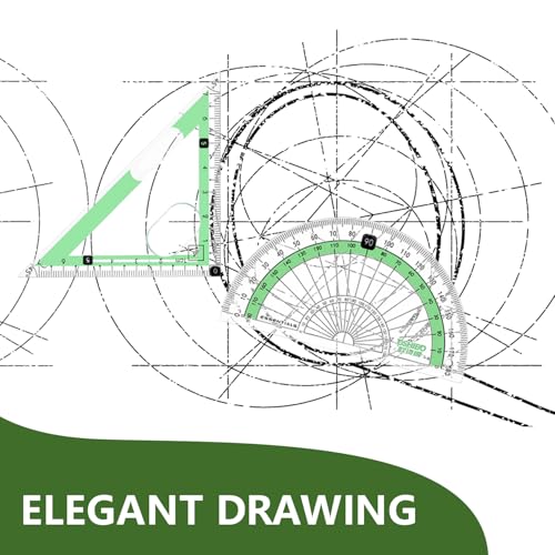 Compass Geometry Tool 9 Pcs Protractor and Compass Set Geometry Set Drawing Compass with Shatterproof Storage Box Includes Rulers Protractor Compass Eraser Pencil Sharpener Green