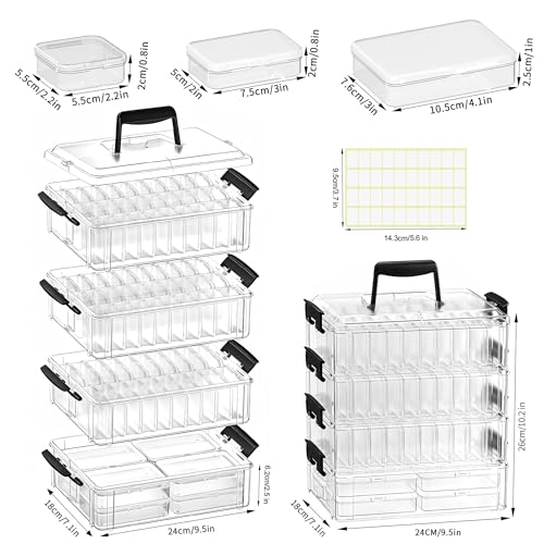 Stackable Bead Storage Organizer, 88 Small Plastic Containers with Lids, 4-Layer Clear Bead Organizer Box, 3 Sizes, Portable, for Jewelry and Crafts - size: 4-Tier 8L+20M+60S