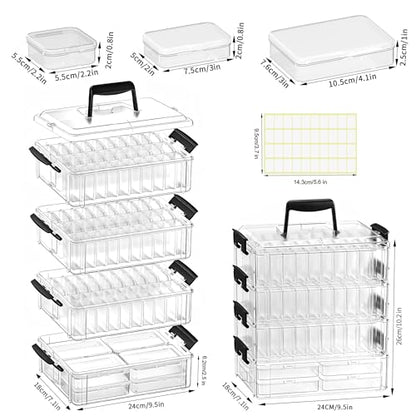 Stackable Bead Storage Organizer, 88 Small Plastic Containers with Lids, 4-Layer Clear Bead Organizer Box, 3 Sizes, Portable, for Jewelry and Crafts - size: 4-Tier 8L+20M+60S
