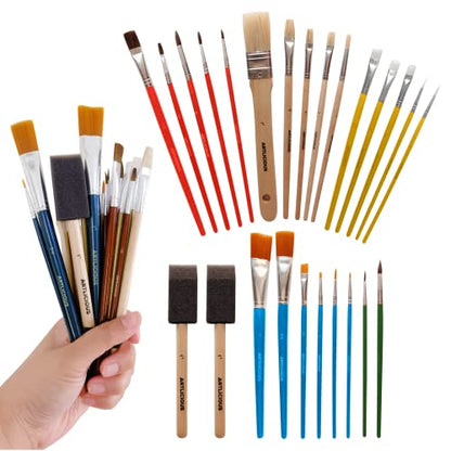 Artlicious Foam Brushes Wood Handle Paint Brush Set - Use with Craft, Watercolor, Oil, Gouache Paints, Face Art, Washable Paints, Miniature Detailing and Rock Painting - style: 25 Pack