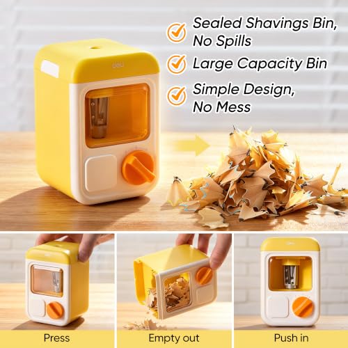 deli Electric Sharpener, Battery Powered, 3 Sizes for 6.5–8mm Pencil - color: Yellow