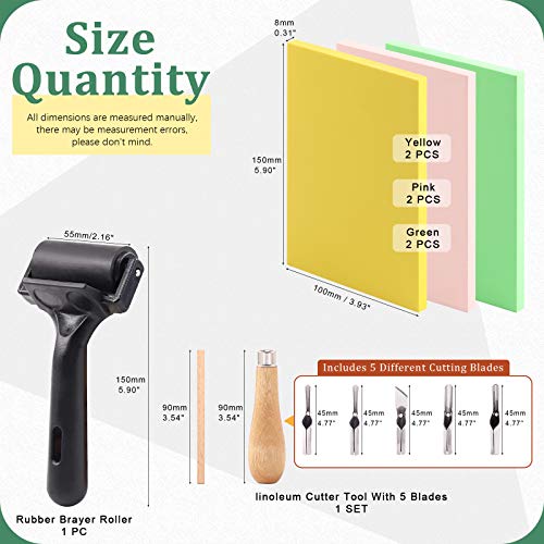 Keadic 12Pcs Soft Rubber Carving Blocks Kit, Comes with Linoleum Cutter Tools & 2 Inches Rubber Roller Brayer Rollers Glue Roller for Ink Paint Block Stamping, Printmaking Wallpaper and Arts & Crafts