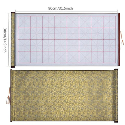 MEGREZ Reusable Water Writing Calligraphy Cloth Set No Ink Practice Kit | 32 grids, 4pcs set, brush pen & water dish, copy template, multi color options, mess-free, calligraphy practice - color: Yellow