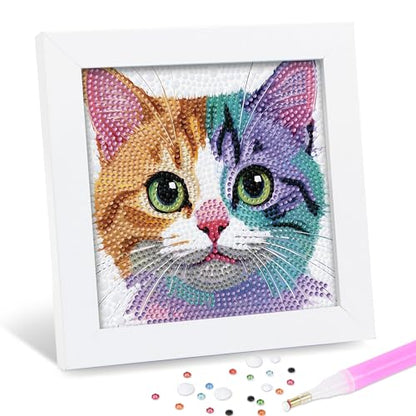 Leixonl Diamond Art Kits for Kids with Framed (7 in) Cartoon Animals DIY Gem Art Painting - Arts & Crafts Gifts for Beginners & Teens (Kitten) - color: Kitten