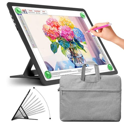 Zocelight Rechargeable A3 Light Board with Built-in Stand & Bag,Super Bright Magnetic Light Box for Tracing,Wireless Light Pad for Diamond Painting,Side Buttons,LED Light Table for Drawing,Sketching - size: A3 with Stand & Bag