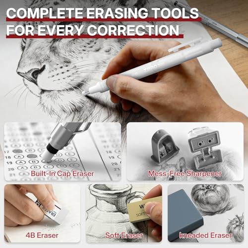 WUO Mechanical Pencil Set, 5 Pack Drafting Pencils 0.3/0.5/0.7/0.9/2.0mm | Mechanical drawing pencils, 312 lead refills, erasers/sharpeners for drafting, technical drawing, sketching, writing & art - color: Silver, size: 0.3/0.5/0.7/0.9/2.0