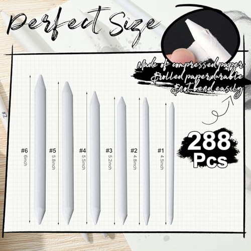 Fulmoon 288 Pcs Blending Stumps Set Paper Art Blenders for Drawing Sketch Shading Pencil Oil Pastel Blender Tools Drawing Supplies for Charcoal Graphite Pastel Ideal for Artists Students and Beginners - style: Blending Stump