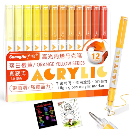Redfun 12 Colors Acrylic Gel Pens for Coloring,Orange - color: Orange
