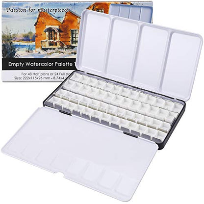 MYARTOOL Metal Tin Paint Case, Fold-Out Palette Holds 48 Half Pans, Travel Palette, Acrylic and Watercolor - color: Black, size: 48 PCS Empty Half Pans