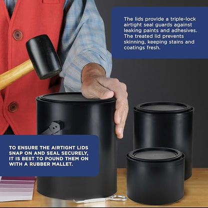 Master Elite 1 Pint Empty Plastic Paint Can Bucket, Pack of 4 - Triple Lock Airtight Lid Seal, 16 fl. oz. All-Plastic Coating Storage Container Can - Pail Handle, Dent & Rust Proof, Odor Resistant - size: Pint
