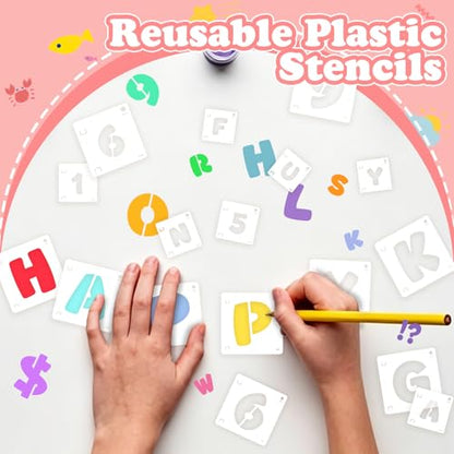 80 Pcs Letter Stencils, Large Letter Stencils for Painting (1 Inch+2 Inch) | Alphabet & Number Stencil for Crafts, Reusable,PET,Letters Stencils for Painting on Wood,Wall,Fabric,Chalkboard,Signs,DIY Art - size: 1 Inch+2 Inch