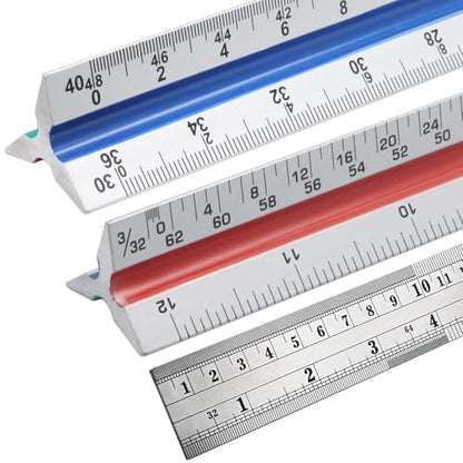 Biaungdo 3 Pack Architect Engineer Scale Ruler 12 Inch Multi for Drafting | Laser-Etched Precision Markings, Dual Imperial Metric Scales, Includes Metal Ruler, For Architects Engineers Students