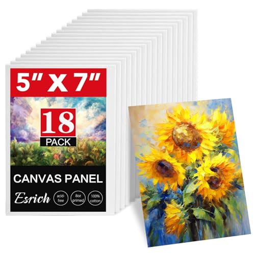 ESRICH 18 Pack 5x7 Small Canvas for Painting, Ideal for Kids & Beginners | Cotton Acid-free Surface, Gesso Primed for Acrylic, Oil, Watercolor. Art Painting Supplies for Class, Paint Parties and Home - size: 5*7in 18pack