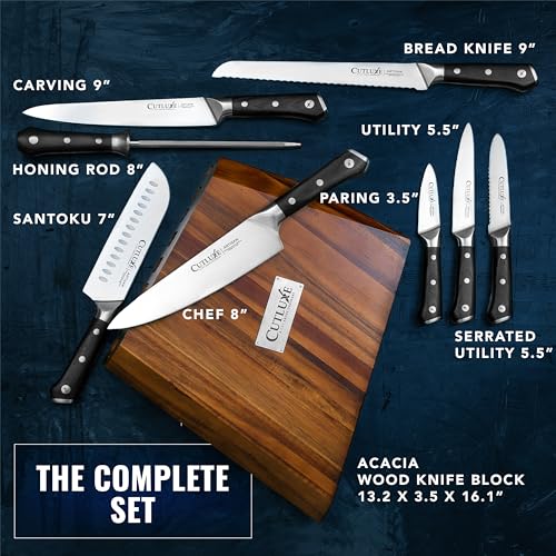 Cutluxe Kitchen Knife Set, 8-Piece Chef Knives with Acacia Wood Block | Razor Sharp Full Tang Blades, High Carbon German Steel – Artisan Series, Professional - size: 8 Pcs Knife Set with Block