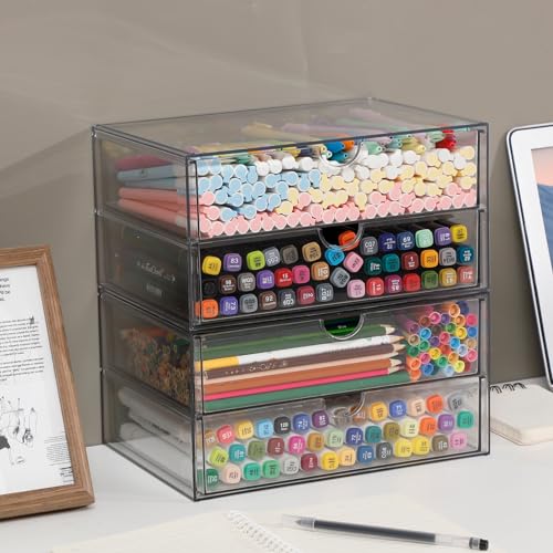 Clear Desk Drawer Organizer, 6 Drawers, Plastic | Stackable Desk Organizers and Accessories, For Pencils, Books, Art Crafts, Makeup, For Home Office, Bathroom, Kitchen - size: 6 Drawers