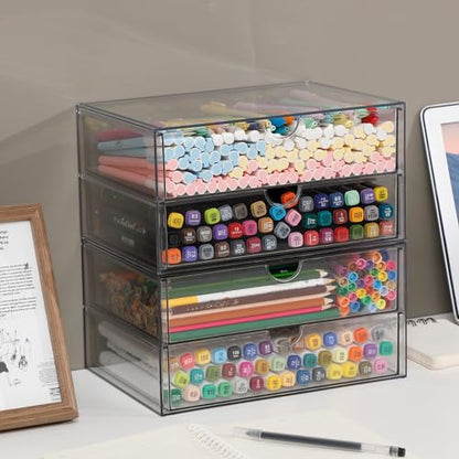Clear Desk Drawer Organizer, 6 Drawers, Plastic | Stackable Desk Organizers and Accessories, For Pencils, Books, Art Crafts, Makeup, For Home Office, Bathroom, Kitchen - size: 6 Drawers