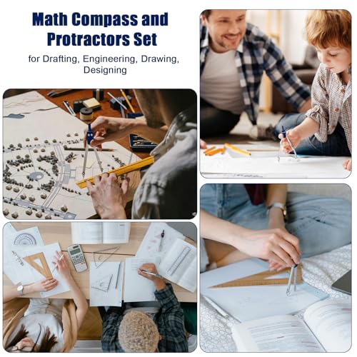 13 Pieces Geometry Set Compass Geometry Tools Math Compass and Protractors Metal Precision Drafting Kit with Storage Box Rulers Pencils Technical Drawing, Engineering & Architecture - color: Blue