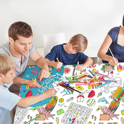 Giant Hello Summer Party Coloring Tablecloth for Kids - Huge Summer Theme Table Cover Large Watermelon Ice Cream Painting Poster for Children Birthday Party Supplies 54x108 Inch - color: Hello Summer