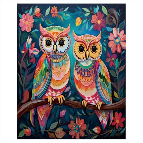 Colorful Owls Paint by Numbers Kit for Adults - DIY Animal Painting on Canvas 16x20 Inches, Adults' Paint-By-Number Kits Acrylic Paint Set for Beginners, Owl Art Kit for Home Decoration or Gifts - color: AI-72753, size: 16X20IN Folded