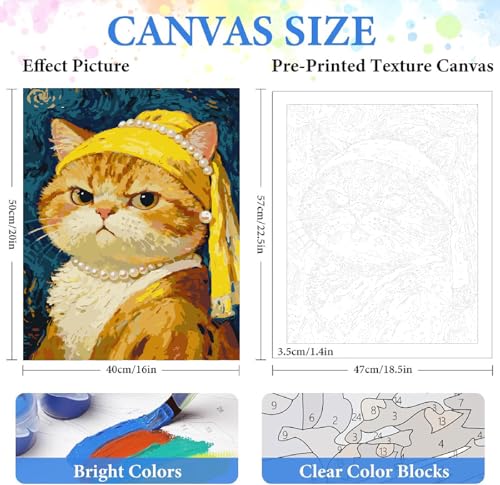 ZRIZQ Cat Paint by Numbers Kit for Adults Beginner,Animal,16x20 | Full set with wooden brushes,rolled canvas,rich paints.Calming activity.Beginner friendly.Just open and paint. - color: 16"X20"Rolled Canvas(Frameless)-Cat 18