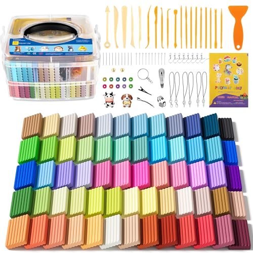 Aestd-ST Polymer Clay 62 Colors, Oven Bake Modeling Clay for Kids & Artists | Easy to Shape, Non-Sticky, Colorful, Portable Storage Box, 20 Sculpting Tools, Accessories, DIY Starter Kit for Kids & Adults - color: 62 Colors