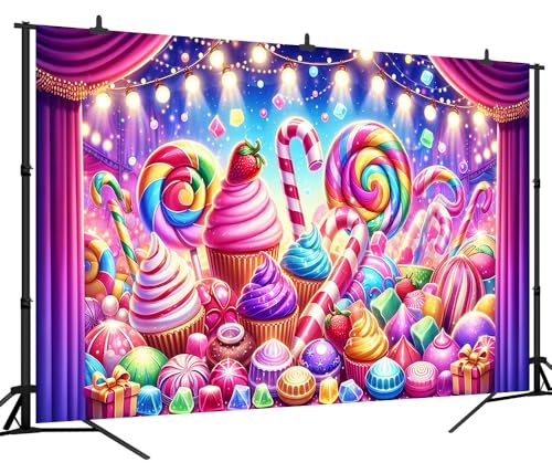 10x8FT Candyland Backdrop Sweet Candy Fest Ice Cream Lollipop Candy Cane Background for Kids Baby Shower Birthday Decorations Girls Sweet Candy Party Vinyl - size: 10x8FT