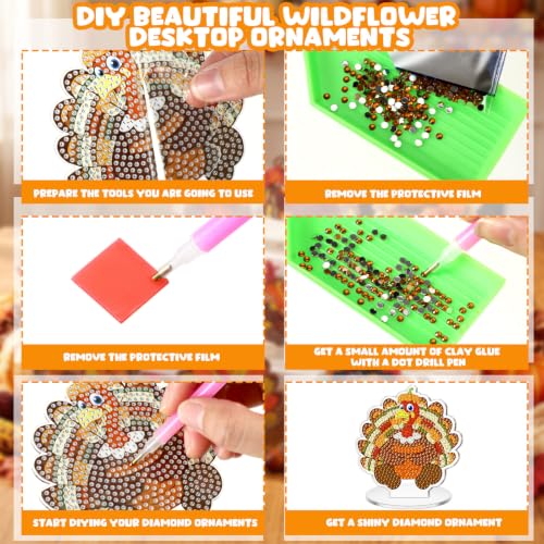 Kosiz 9 Pcs Turkey Diamond Painting Tabletop Decor Fall Diamond Art Kits - style: Turkey