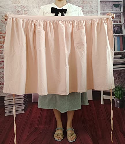 Unisex Chef Aprons White Retro Cotton Maid Short 2 Pockets Waist Waiter Waitress Half Apron - color: Cotton Pink
